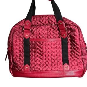 Cynthia Rowley Red Quilted Heart Duffel Bag Tech Pocket Travel Gym Weekender